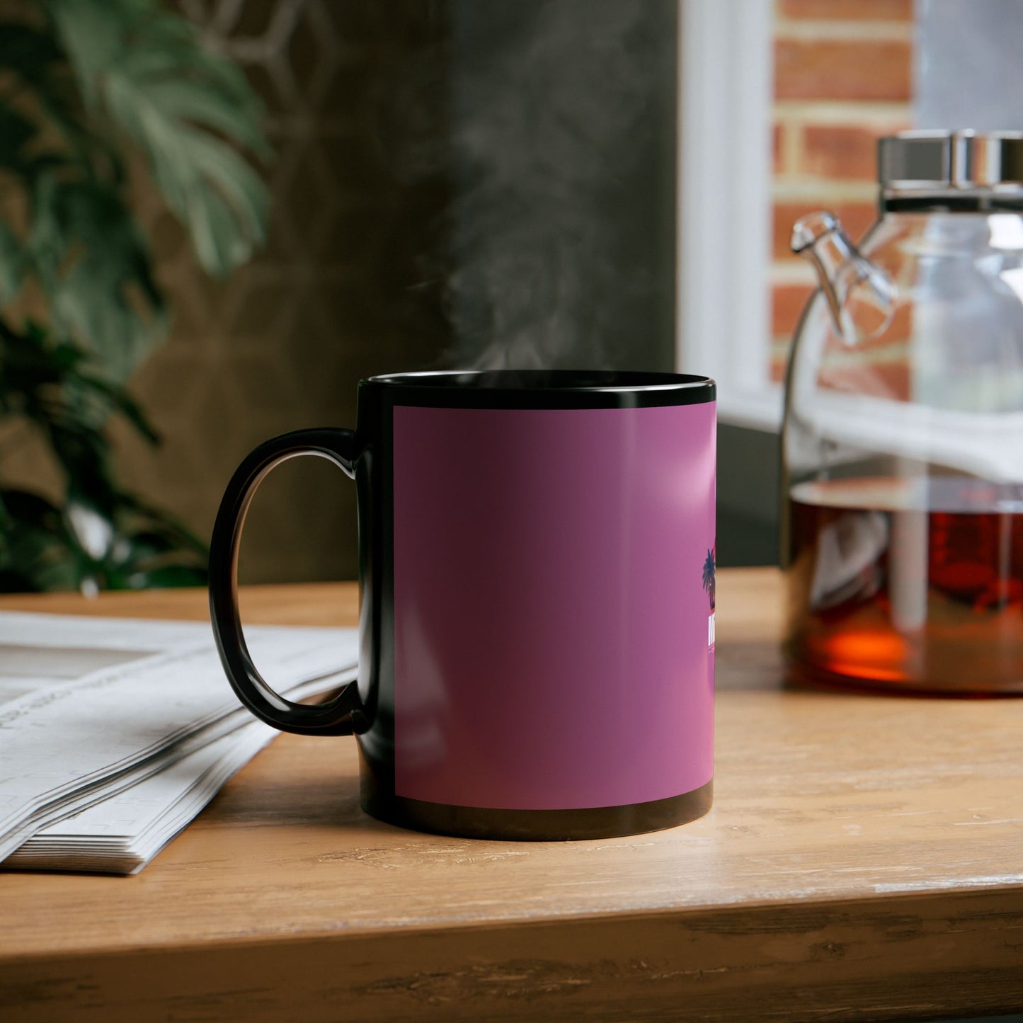 Sunset Logo – Black Mug (Pink)