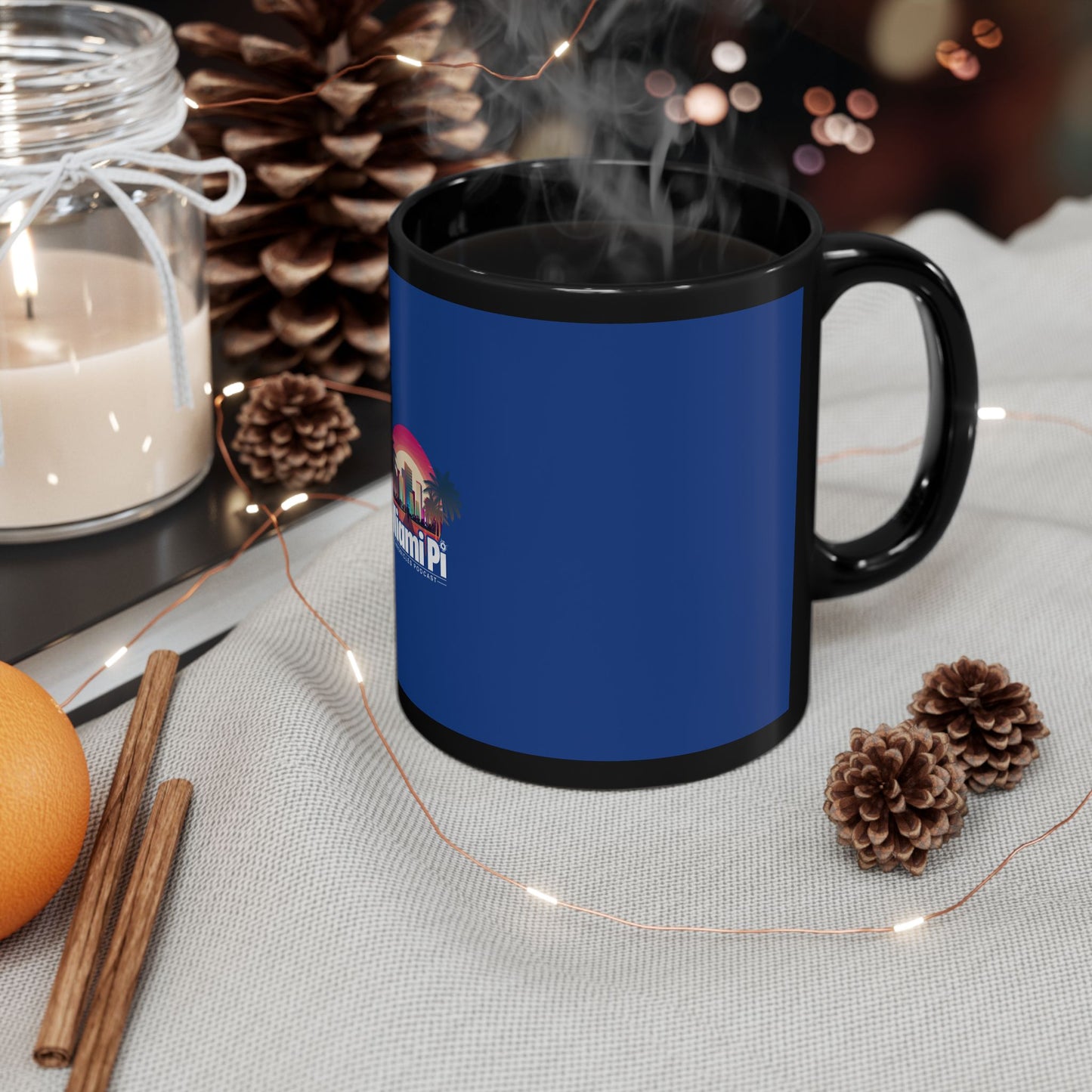 Sunset Logo – Black Mug (Blue)