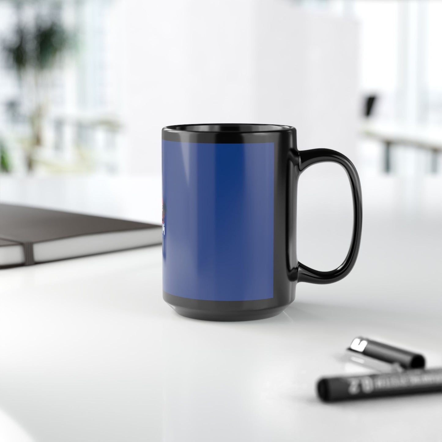 Sunset Logo – Black Mug (Blue)