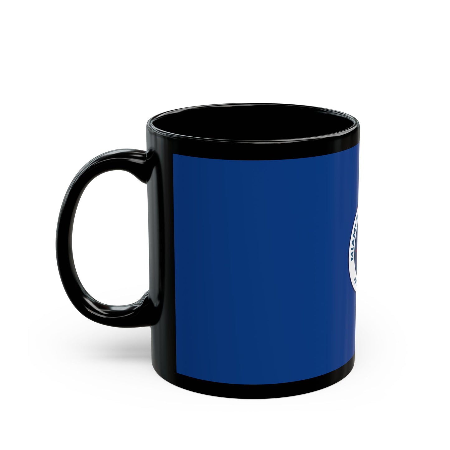 Miami Pi Badge – Black Mug (Blue)