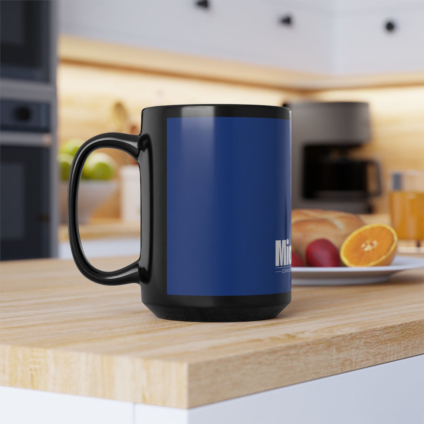 Monochrome Logo – Black Mug (Blue)